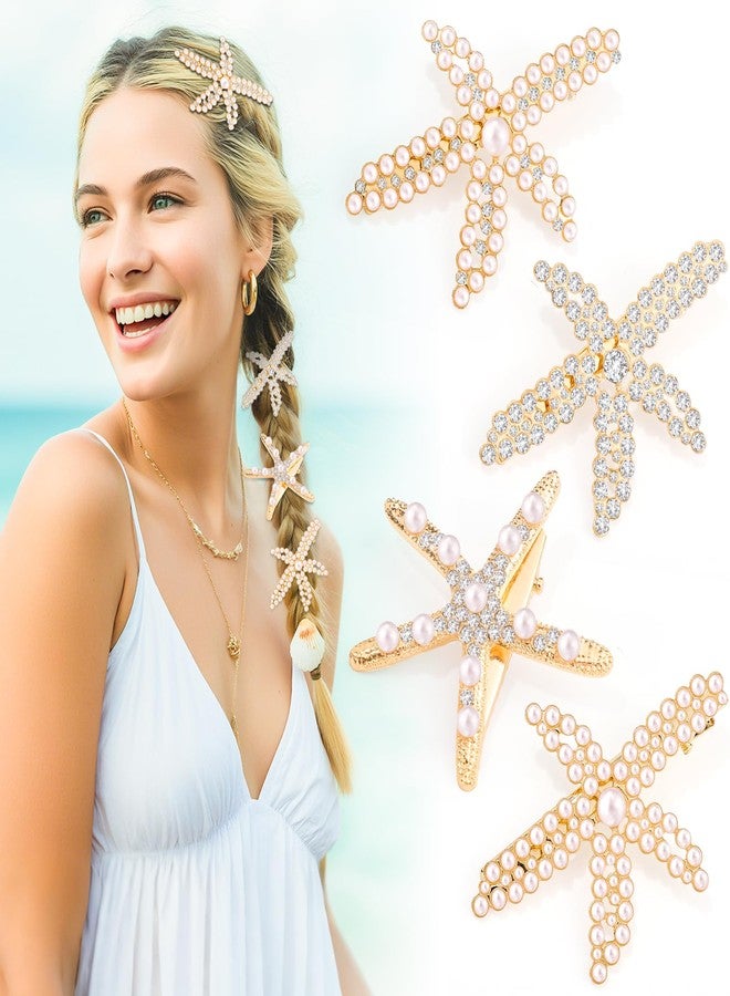 obeoby 4Pcs Pearls Hair Clips, Rhinestone Starfish Hair Clips Fashion Accessories Gifts for Women Girls - Image 1